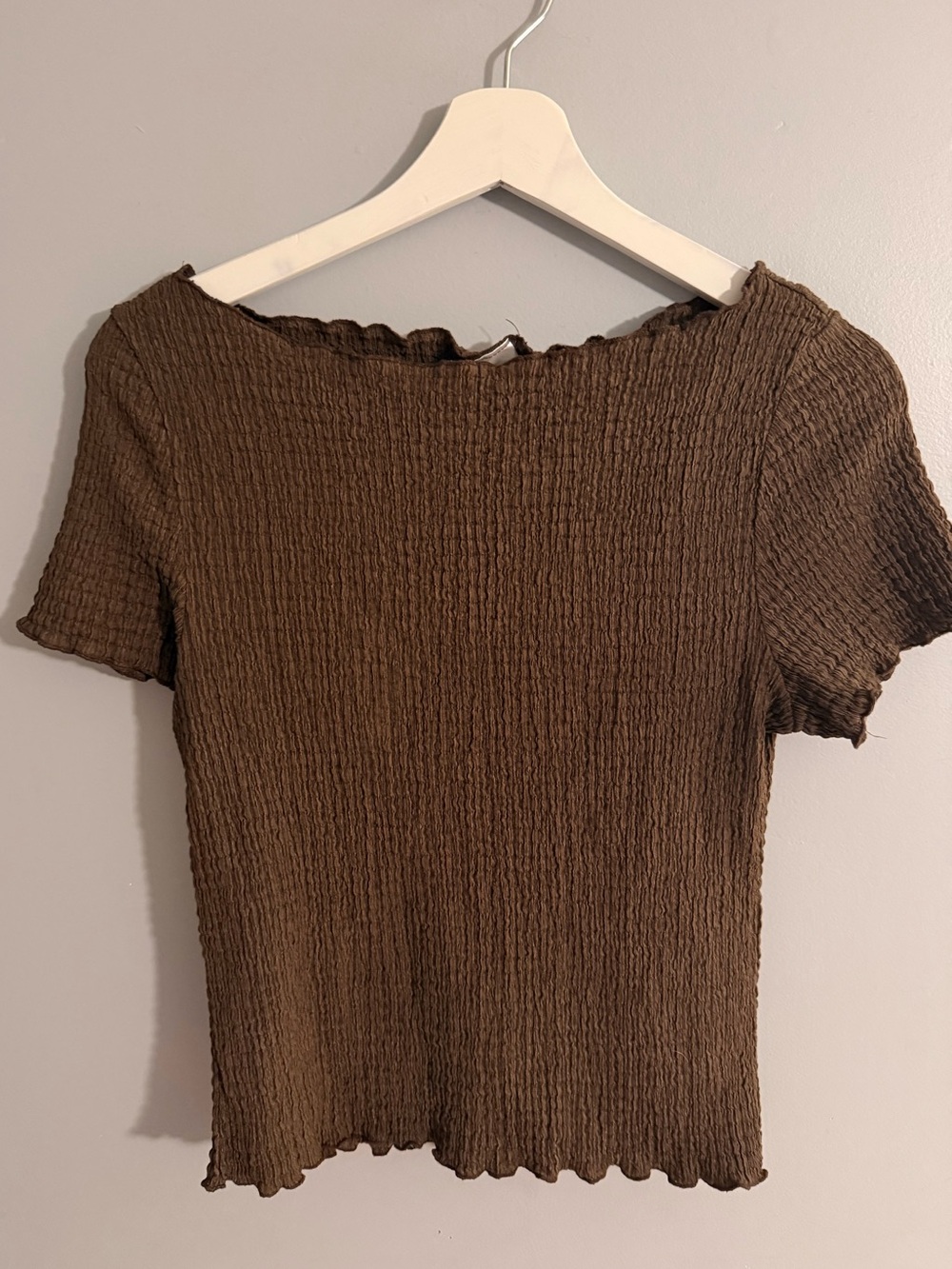 H&M Brown Textured Short Sleeve Ribbed Top